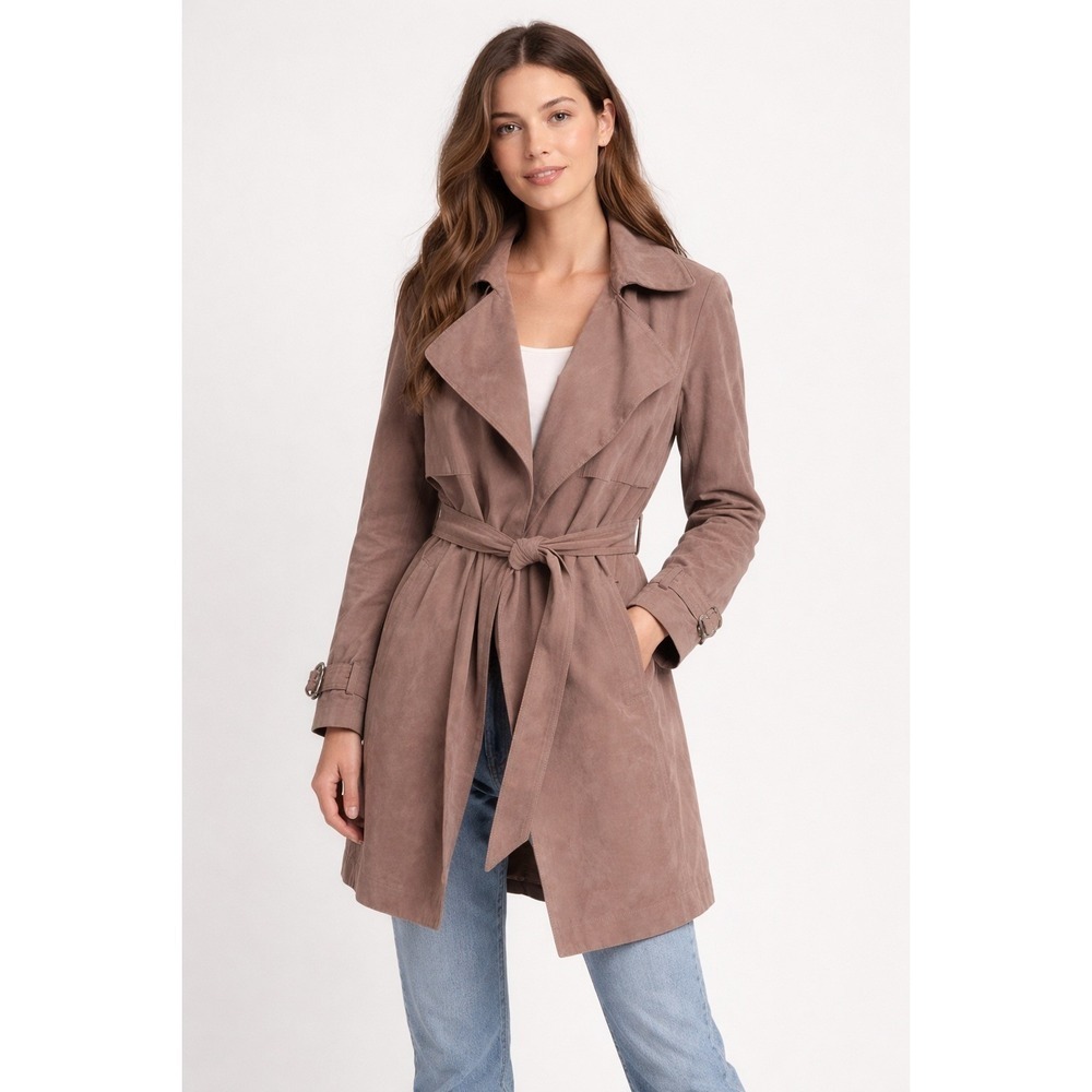 Club Monaco Womens XS Brown Viscose Blend Belted Trench Coat Lightweight Duster